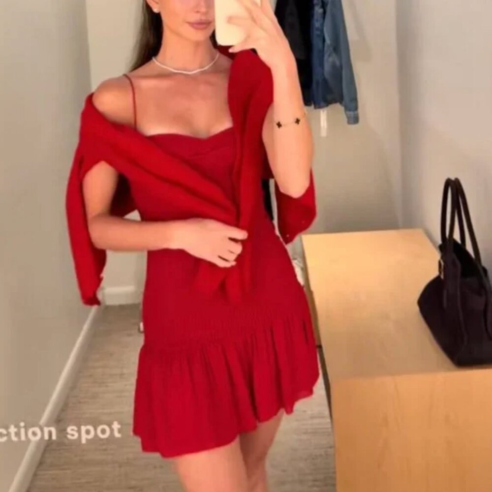 Reformation Janessa Mini Dress Sz2 Lipstick Red Stretchy Vacation Causal